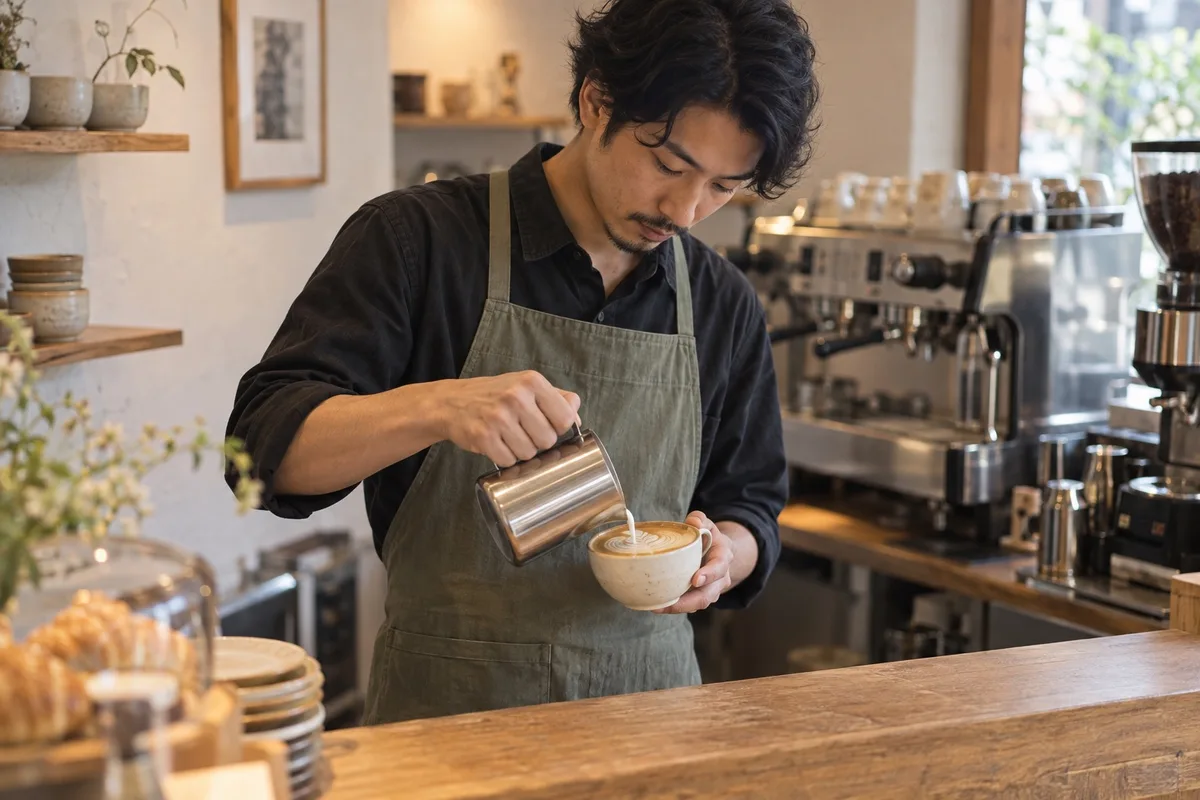 カフェでお客様を迎えるスタッフの活用イメージ